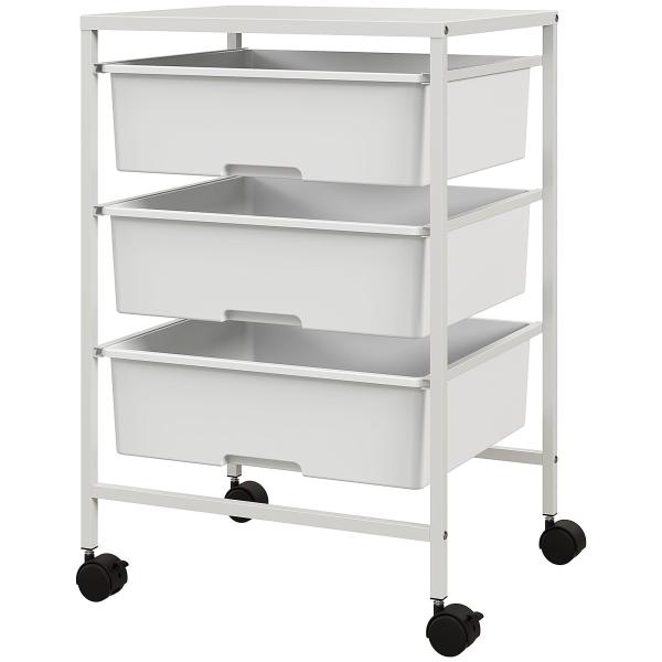 Carrinho Auxiliar com Rodas Carrinho de Cozinha de 3 Níveis com 3 Cestos e Estrutura de Aço 40,8x33,5x60,5 cm Branco