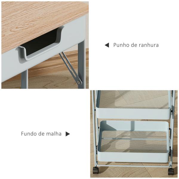 Carrinho Auxiliar com Rodas de 4 Níveis Carrinho de Cozinha com 1 Gaveta e 3 Cestos Carrinho Organizador 45x29,5x117,5 cm Verde