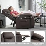 Poltrona Relax Levanta Pessoas com Controle Remoto Reclinação Elétrica de 160° Apoio para os Pés 76x90x105 cm Castanho Escuro