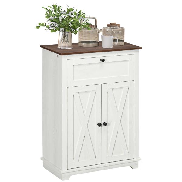 Aparador para Sala de Estar com Portas Duplas Gaveta e Prateleira Ajustável para Cozinha Dormitório 60x30x87,4 cm Branco