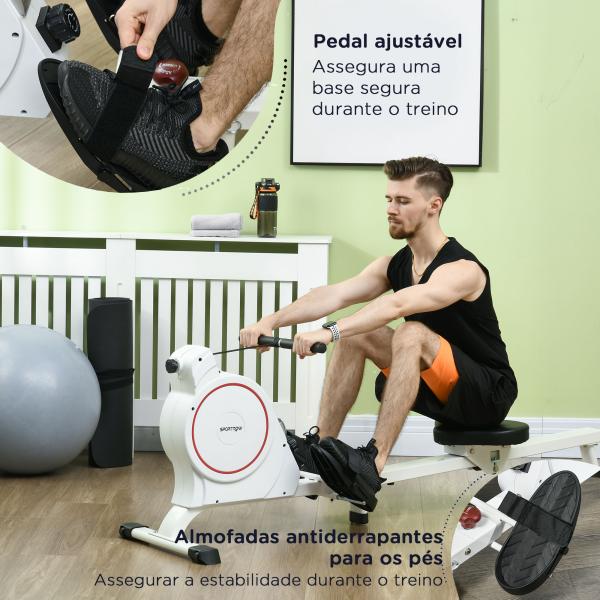 Máquina de Remo Dobrável com Resistência de 8 Níveis Ecrã LCD e 2 Rodas de Transporte 180x48x60 cm Branco