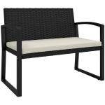 Banco de Jardim em Vime Sintético de 2 Lugares Banco de Exterior com Almofada 103x58x78 cm Preto e Bege