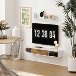 Móvel de TV Sala de Estar com Prateleira de Parede Armário Orifícios para Cabos para Televisão de Parede 120x24x16 cm Branco