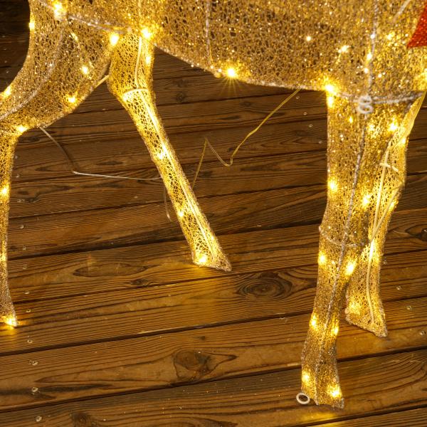 Reno Luminoso de Natal Decoração de Natal com 137 LEDs Branco Quente Iluminação Natalícia 66x25x135 cm Dourado