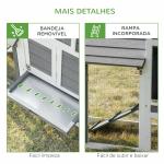 Galinheiro de Madeira para Exterior Gaiola para 2 - 3 Galinhas com Cercado de Arame Teto Abatível Caixa Ninho Bandeja Removível e Rampa 150,5x54x87cm Cinza e Branco