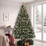 Árvore de Natal 220 cm com 400 Luzes LED, 11 Modos, Telecomando, 1378 Pontas e Base Metálica Dobrável, Verde