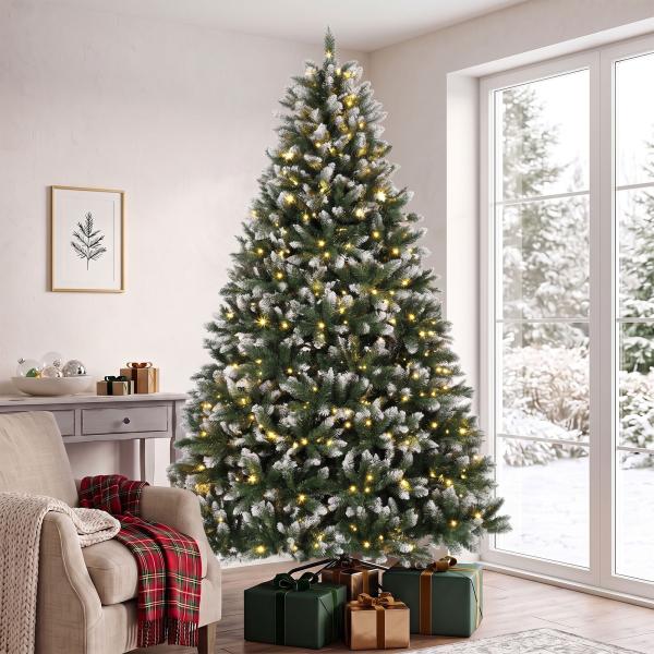 Árvore de Natal 220 cm com 400 Luzes LED, 11 Modos, Telecomando, 1378 Pontas e Base Metálica Dobrável, Verde