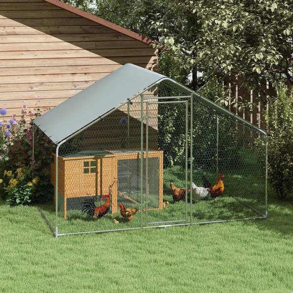 Galinheiro para Exterior 3x1,7x1,9 cm Galinheiro de Aço Galvanizado com Cobertura Anti UV para 5 - 8 Galinhas Prata