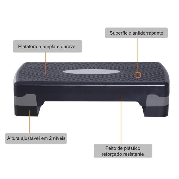 Step para Exercício Aeróbico Plataforma Step com Altura Ajustável em 2 Níveis com Carga Máxima 120kg para Exercício em Academia Casa 68x29x10 - 15cm Preto