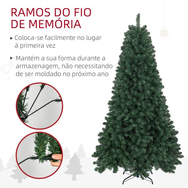 Árvore de Natal Artificial 210 cm com 1064 Ramos de Arame de Memória e Base Recolhível Árvore de Natal Verde