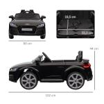 Carro Elétrico Audi TT para Crianças acima de 3 Anos com Controlo Remoto Música e Luzes Bateria 12V 102x60x44 cm Preto