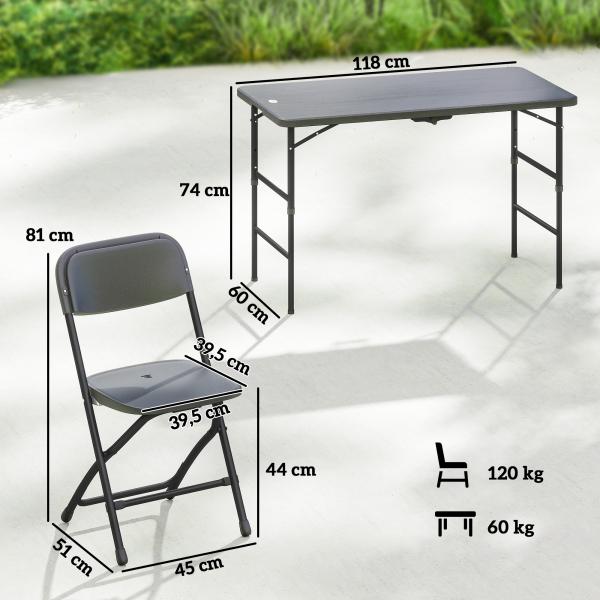 Conjunto de Mesa e Cadeiras de Jardim com Mesa Dobrável Ajustável de 55 a 74 cm e 4 Cadeiras Dobráveis para Terraço Cinzento