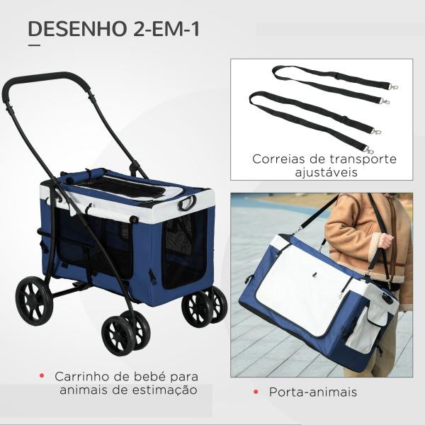 Carrinho para Animais de Estimação Carrinho para Cães Dobrável com Compartimento Desmontável 4 Portas 81x58x97,5 cm Azul