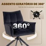 Conjunto de 2 Cadeiras de Refeição Giratórias 360° Estofado Estofamento em Veludo Pés em Aço 63x64x85 cm Preto