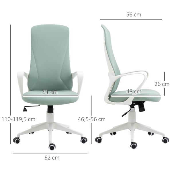 Cadeira de Escritório Ergonómica com Altura Ajustável Função de Inclinação e Encosto Alto 62x56x110 - 119,5 cm Verde