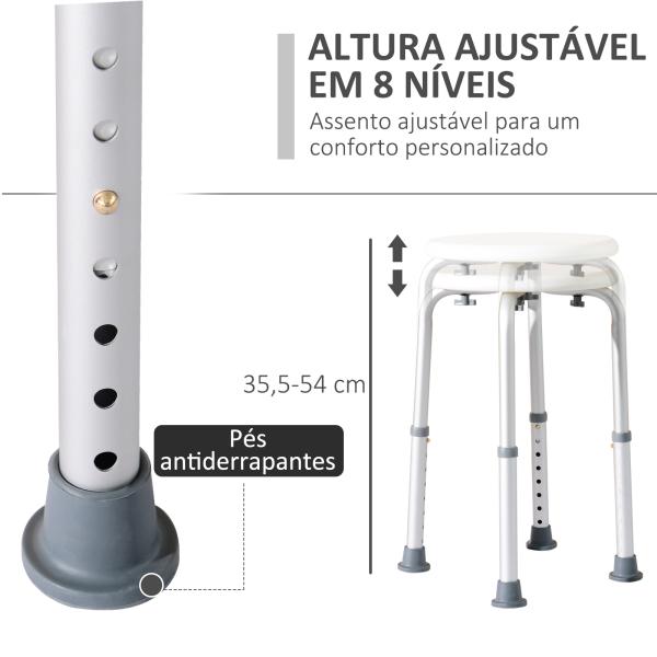 Banco de Duche Banco de Segurança para Duche com Altura Ajustável 32,2x41x35,5 - 54cm Branco