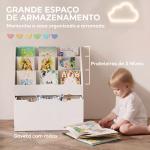Estante de Brinquedos com 3 Compartimentos Gaveta com Rodas para Quarto Sala de Jogos 62,5x30x70 cm Branco