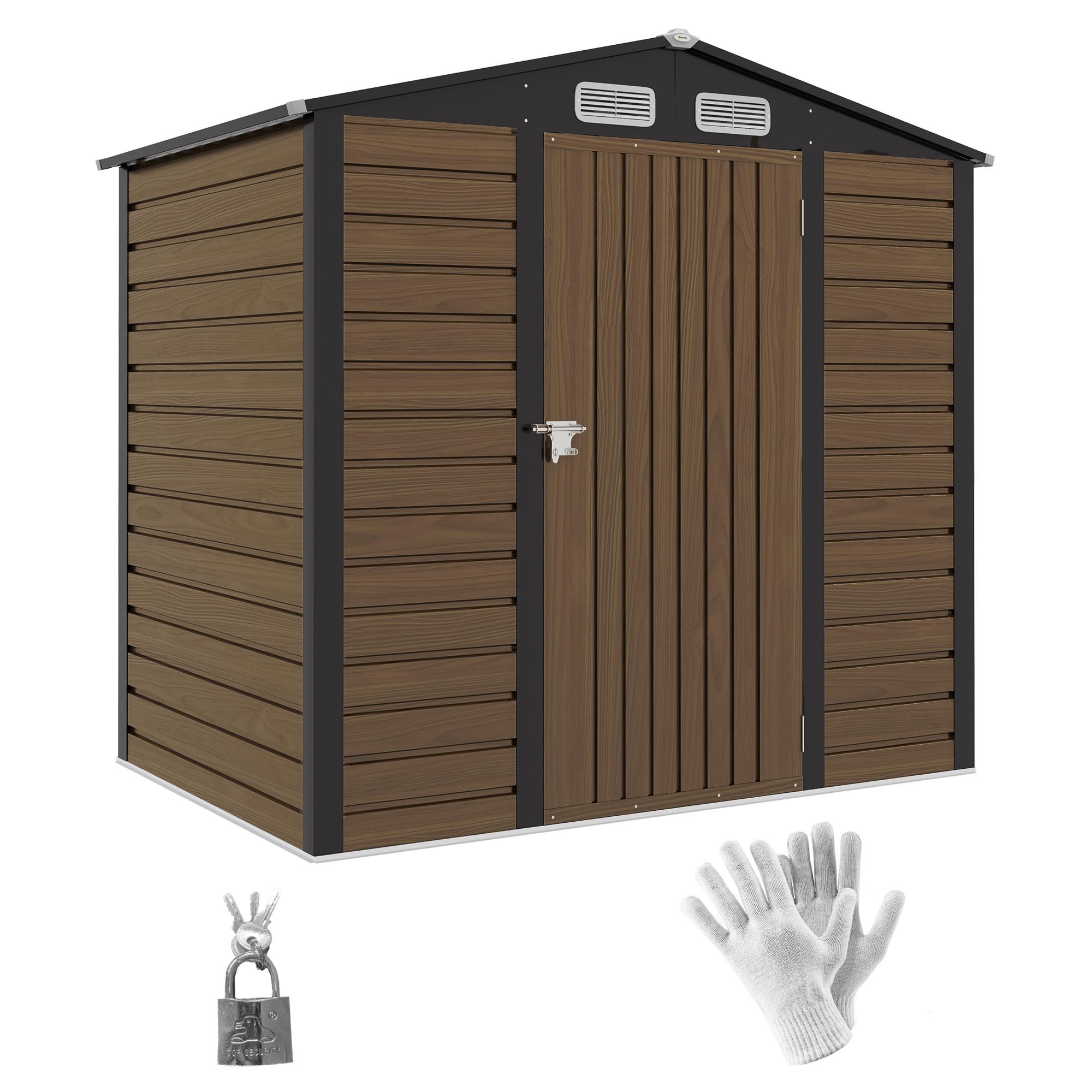 Abrigo de Jardim 190x132x187 cm Abrigo de Ferramentas com 2 Janelas de Ventilação e Porta com Fechadura para Pátio Carvalho