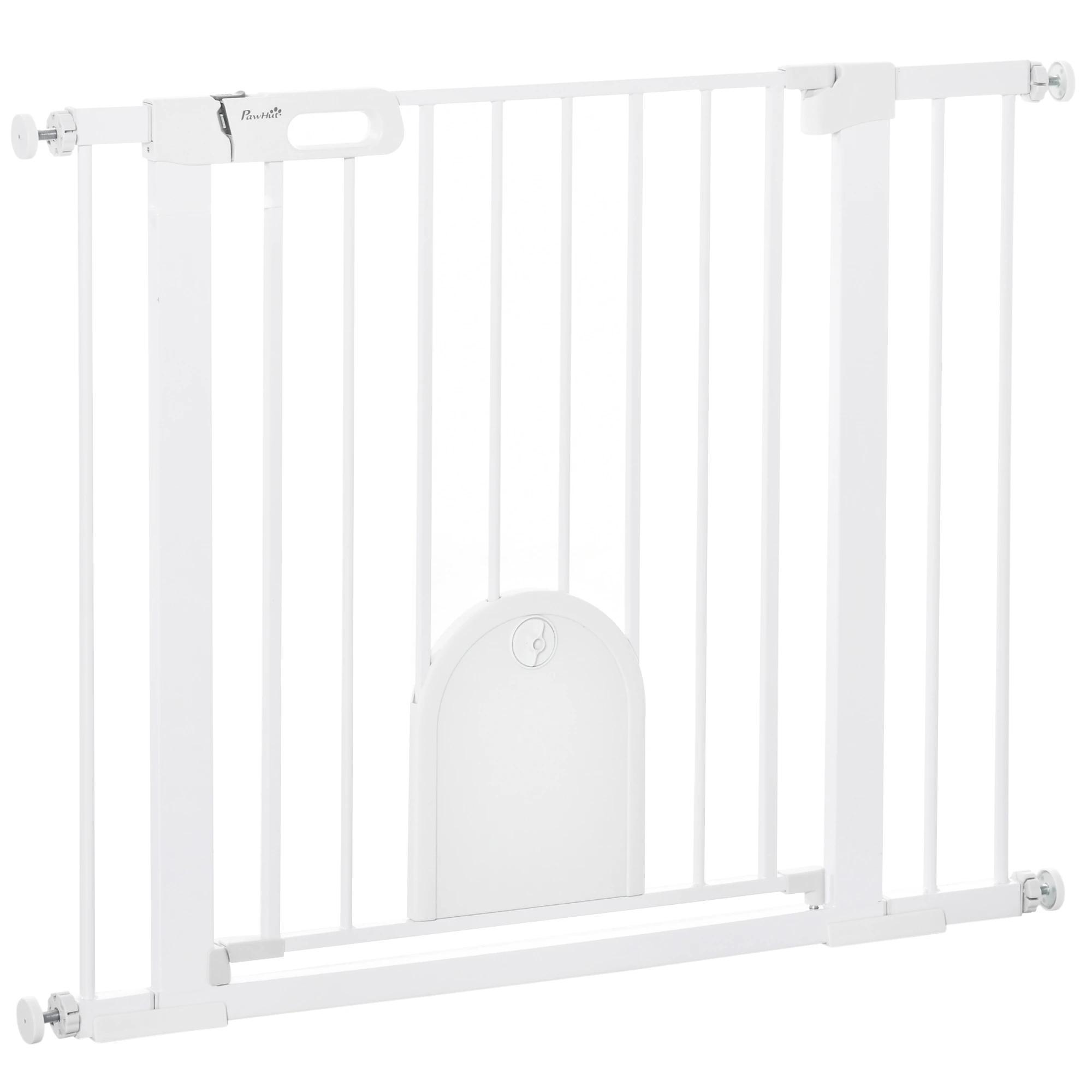 Barreira de Segurança de Cães Animais de Estimação para Escadas e Portas 75 - 103cm com 2 Extensões Fechamento Automático e Sistema de Duplo Bloqueio Aço Branco