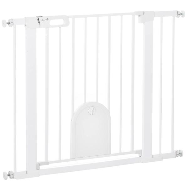 Barreira de Segurança de Cães Animais de Estimação para Escadas e Portas 75 - 103cm com 2 Extensões Fechamento Automático e Sistema de Duplo Bloqueio Aço Branco