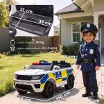 Carro Elétrico Crianças 12V Policial com Bluetooth USB Luz Sirene 110x68x52 cm Brincar Infantil Branco