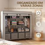 Roupeiro de Tecido com 10 Compartimentos 2 Trilhos Suspensos e 4 Gavetas de Tecido 166x42,5x169,5 cm Cinza Escuro