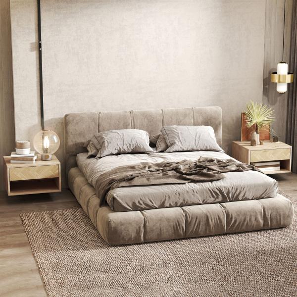 Conjunto de 2 Mesas de Cabeceira Suspensas com Gaveta e Compartimento para Quarto Sala 37x32x21 cm Madeira