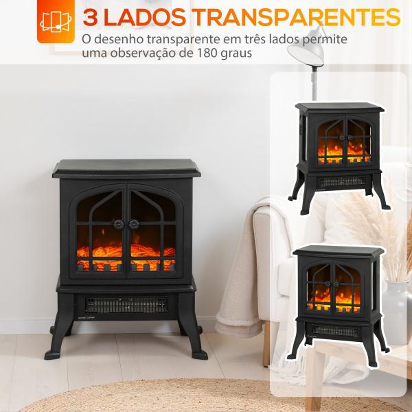 Lareira Elétrica 900/1800W com Efeito Chama 3D 2 Níveis de Potência Termóstato Ajustável para 15 - 30 ㎡ 39x24x48 cm Preto