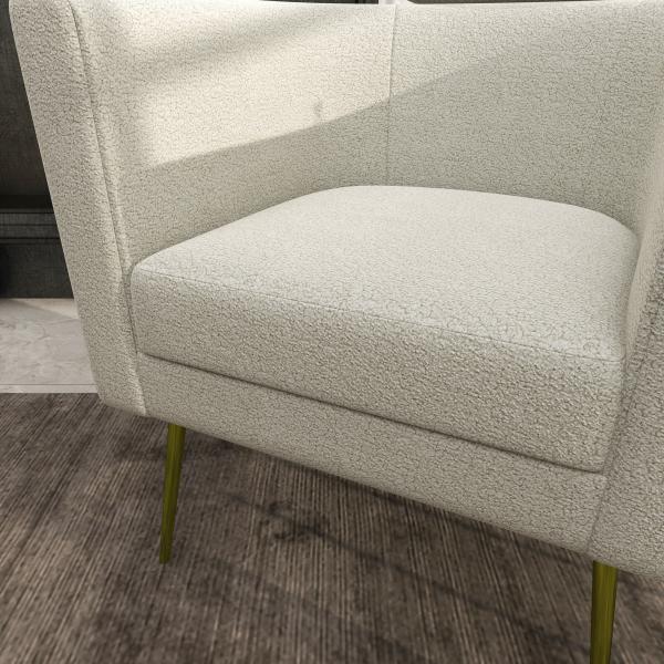 Poltrona Sala de Estar Individual em Borrego com Apoio para a Cabeça e Pés de Metal 71x65x90 cm Creme