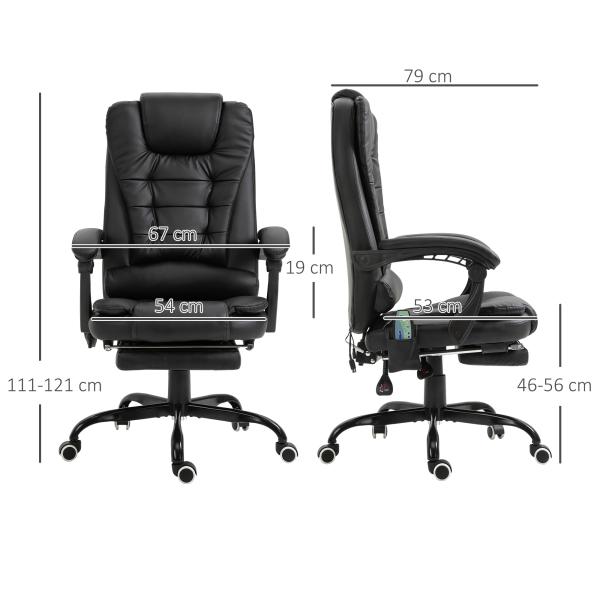 Cadeira de Massagem com 7 Pontos de Massagem Reclinável com Apoio para os Pés e Controlo Remoto 67x79x111 - 121 cm Preto