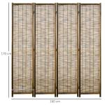 Biombo de 4 Painéis Separador de Ambientes Dobrável 160x1,8x170 cm Divisor de Ambientes de Madeira e Caniço Madeira