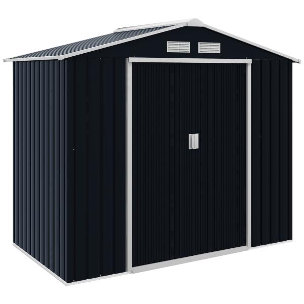 Abrigo de Jardim 213x130x185cm Abrigo de Jardim Metálico de Exterior com 2 Portas Deslizantes e 4 Janelas Cinza Escuro