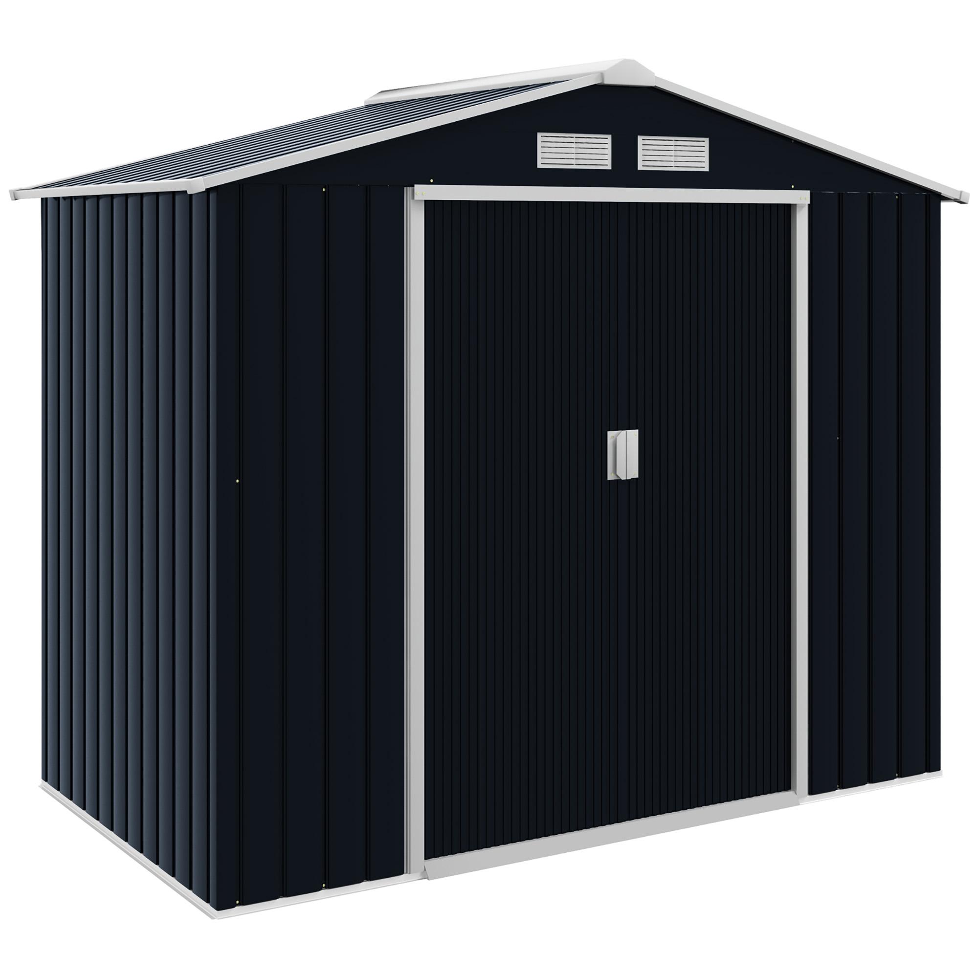 Abrigo de Jardim 213x130x185cm Abrigo de Jardim Metálico de Exterior com 2 Portas Deslizantes e 4 Janelas Cinza Escuro