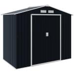 Abrigo de Jardim 213x130x185cm Abrigo de Jardim Metálico de Exterior com 2 Portas Deslizantes e 4 Janelas Cinza Escuro