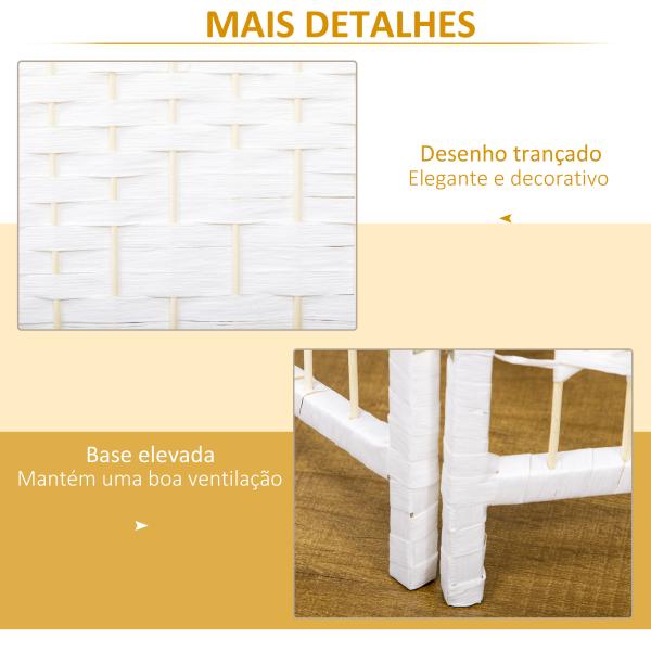 Biombo Separador de Ambientes de 3 Painéis 120x170 cm Divisória de Ambientes Dobrável com Corda de Papel e Estrutura de Madeira Branco