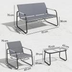 Conjunto de Jardim Exterior com 1 Sofá de 2 Lugares 2 Poltronas e Mesa com Tampo de Vidro Temperado Textilene Respirável Cinzento