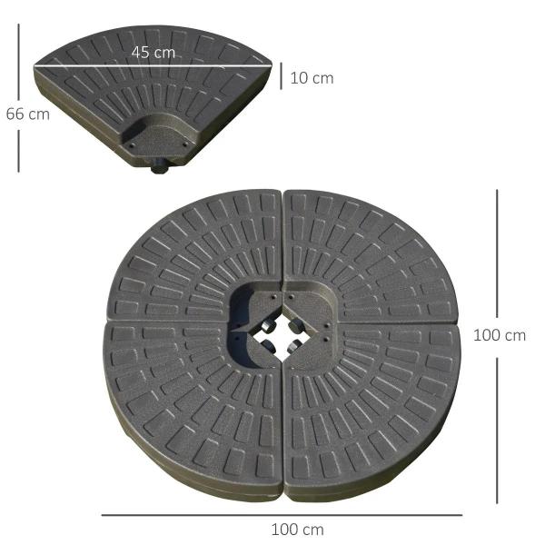 Base para Chapéu de Sol em 4 Partes Recarregável com Areia ou Água Desmontável para Jardim Pátio Ar Livre 100x100x10,5cm Marrom