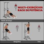 Barra de Exercícios com Altura Regulável Estação de Fundos Resistente para Ginásio em Casa Treino de Força Preto