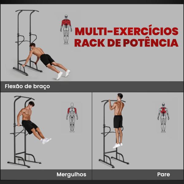 Barra de Exercícios com Altura Regulável Estação de Fundos Resistente para Ginásio em Casa Treino de Força Preto