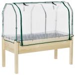 Horta Vertical Elevada de Madeira 121x55x117cm com Cobertura de Proteção Mesa de Jardinagem para Cultivo de Flores Vegetais e, Jardim Terraço Madeira Natural