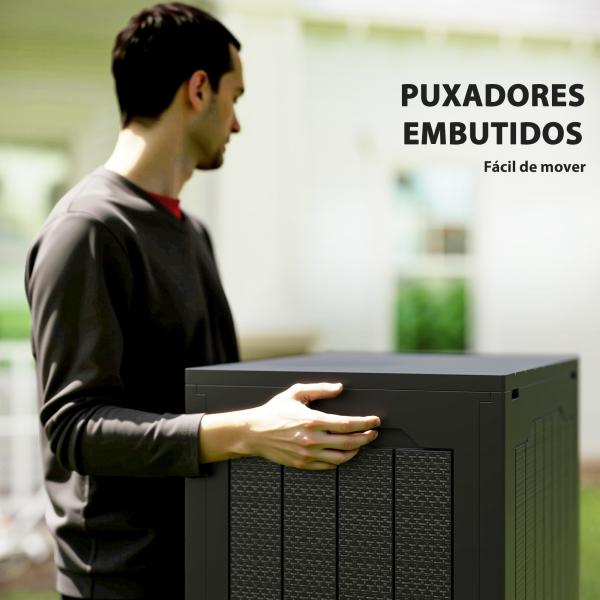 Baú de Armazenamento Exterior 93L Caixa de Armazenamento de Jardim de Plástico Impermeável com 2 Alças 56x41x50 cm Preto