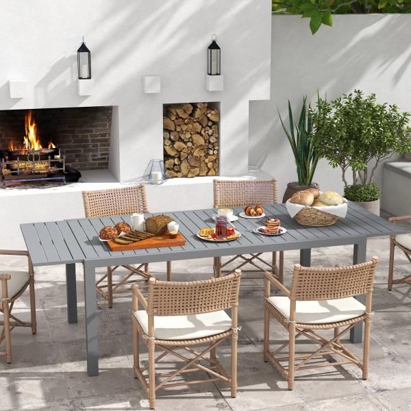 Mesa de Jardim Extensível Mesa de Terraço Retangular para 6 - 8 Pessoas Capacidade 50 kg 180/240x94x73 cm Cinza Escuro