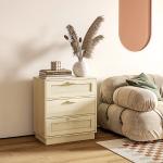 Cómoda com 3 Gavetas de Vime Cómoda de Madeira para Dormitório Sala de Estar Estilo Boêmio 60x38x69 cm Madeira