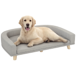 Sofá para Cães Cama Elevada para Cães Estofada com Almofada Lavável e Pés de Madeira de Pinho 98x67x25 cm Cinza
