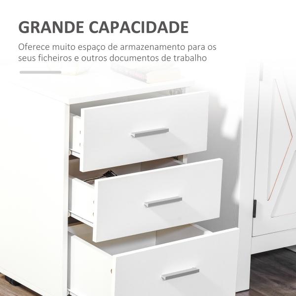 Bloco de Gavetas para Escritório Móvel de Arquivos com 3 Gavetas e Fechadura para Secretária Casa 40x40x61,5 cm Branco