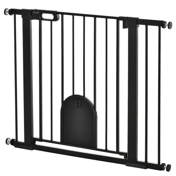 Barreira de Segurança de Cães Animais de Estimação para Escadas e Portas 75 - 103cm com 2 Extensões Fechamento Automático e Sistema de Duplo Bloqueio Aço Preto