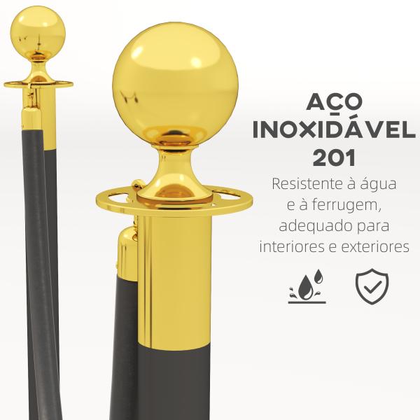 Postes Separadores de Aço Inoxidável de 2 Peças, 96 cm de Altura, Base Recheável, Corda de Veludo Preto