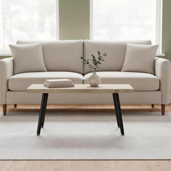 Mesa de Centro Moderna com Tampo Espesso de 4 cm, Pés de Aço, 100x50x45 cm, Carvalho