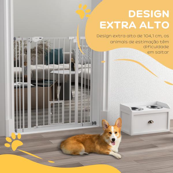Barreira de Segurança para Cães com Porta Pequena Fechamento Automático e Sistema Duplo de Bloqueio 74 - 101x104,1 cm Branco
