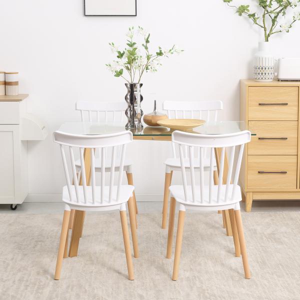 Conjunto de 4 Cadeiras Estilo Nórdico com Encosto Alto e Pés de Madeira de Faia 48x52,5x83cm Branco e Madeira